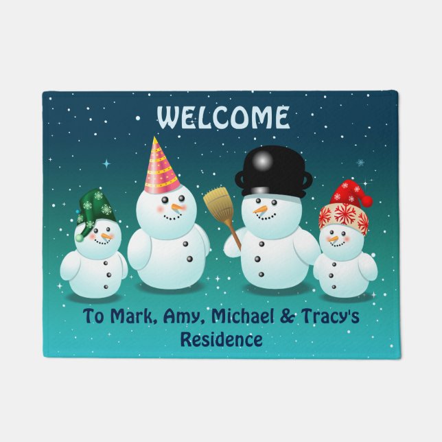 Niedliche Familie von Snowmen Fußmatte (Vorderseite)
