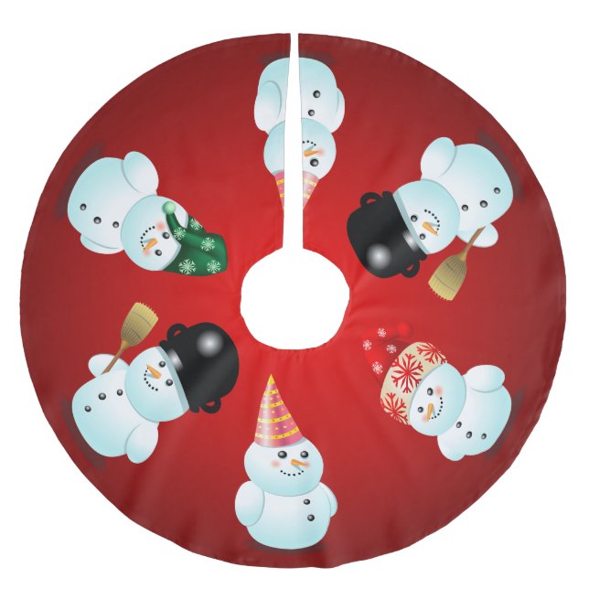 Niedliche Familie von Snowmen Polyester Weihnachtsbaumdecke (Vorderseite)