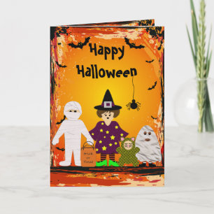 Niedliche Familie zu Halloween-Kostümkarte Karte