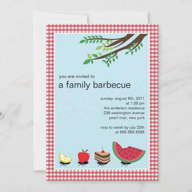 NIEDLICHE Familien-Sommer GRILLEN Party Einladung (Vorderseite)