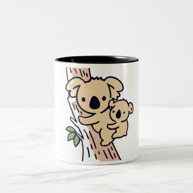 Niedliche Familienmutter Koala Bär mit Kind Zweifarbige Tasse (Mittel)