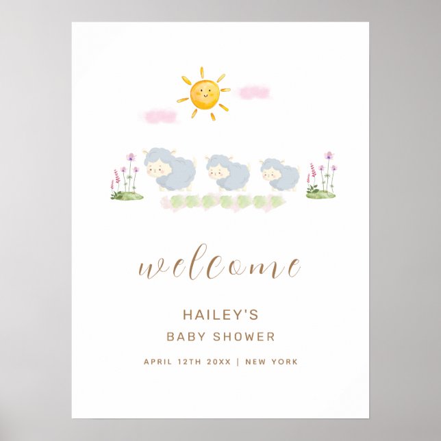 Niedliche Familienschaf-Garten Begrüßungsdusche Poster (Vorne)