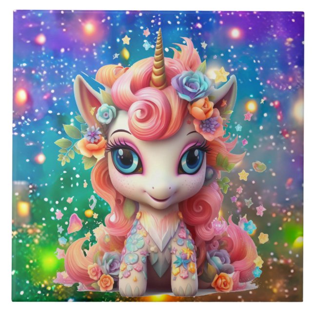 niedliche Fantasie Einhornmädchen Fliese (Vorderseite)