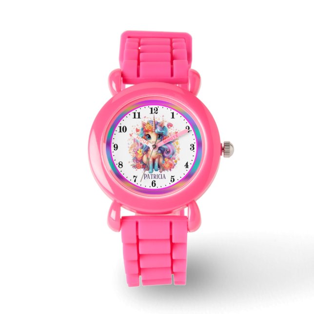 niedliche Fantasie Unicorn geben Mädchen Namen Armbanduhr (Vorderseite)