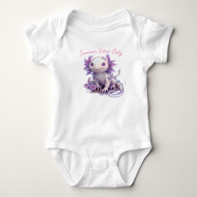 Niedliche Fantasy Axolotl mit Blume und Sommerbeul Baby Strampler (Vorderseite)