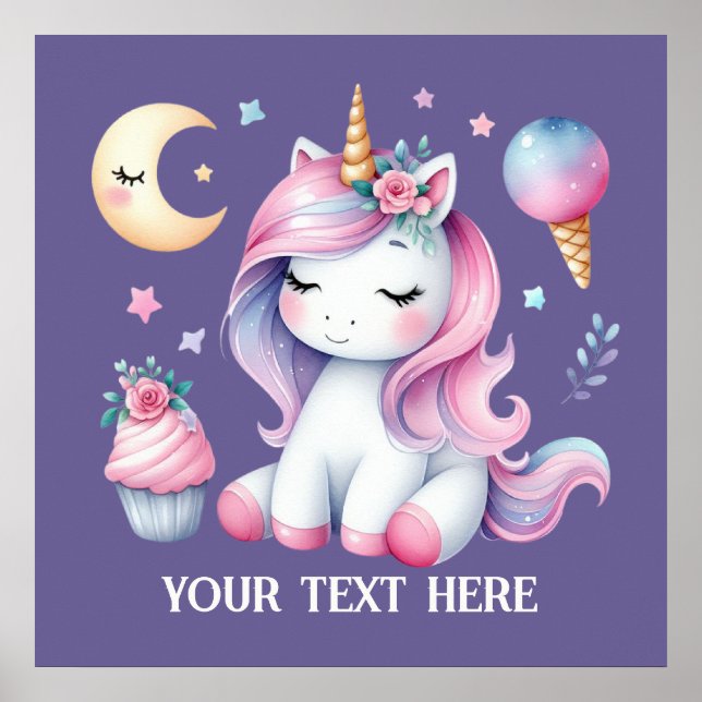Niedliche Fantasy Einhornliebhaber fügen Text hinz Poster (Vorne)