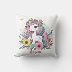 Niedliche Fantasy Unicorn Girl's Enchanted World Kissen