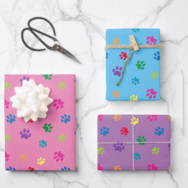 Niedliche Farbdrucke Muster Pink Blau Lila Geschenkpapier Set