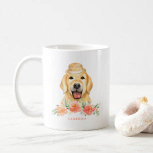 Niedliche Farbe Golden Retriever Peach Floral Kaffeetasse