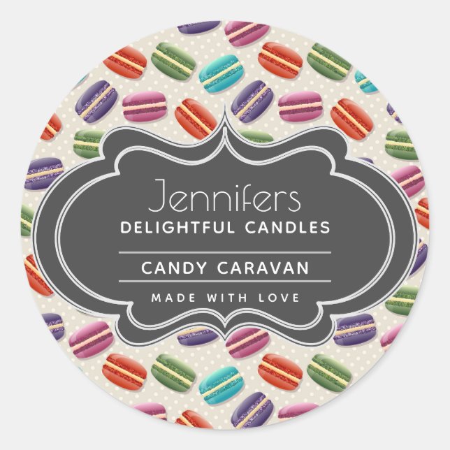 Niedliche Farbe Macarons Muster Kerzen Seifenabhan Runder Aufkleber (Vorderseite)