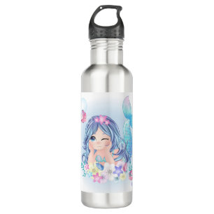 Niedliche Farbe Mermaid Kids Personalisierter Name Edelstahlflasche