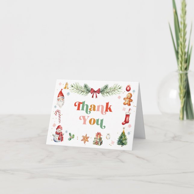 Niedliche Farbe Oh, was Spaß Weihnachten Geburtsta Dankeskarte (Vorderseite)