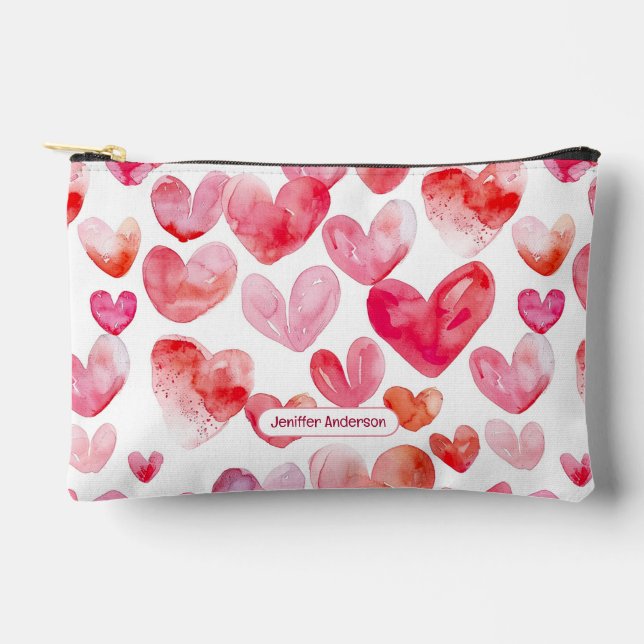 Niedliche Farbe Rosa Herzname Zubehörtasche (Vorderseite)