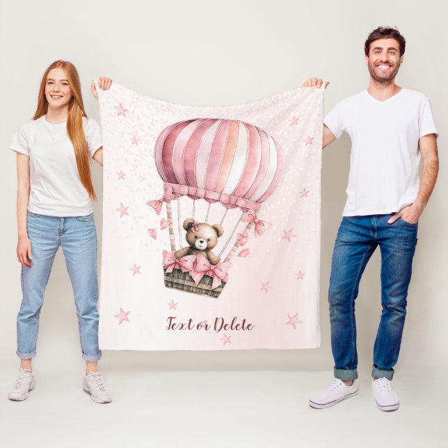 Niedliche Farbe Rosa Teddy Bär Heißluftballon Fleecedecke (Beispiel)