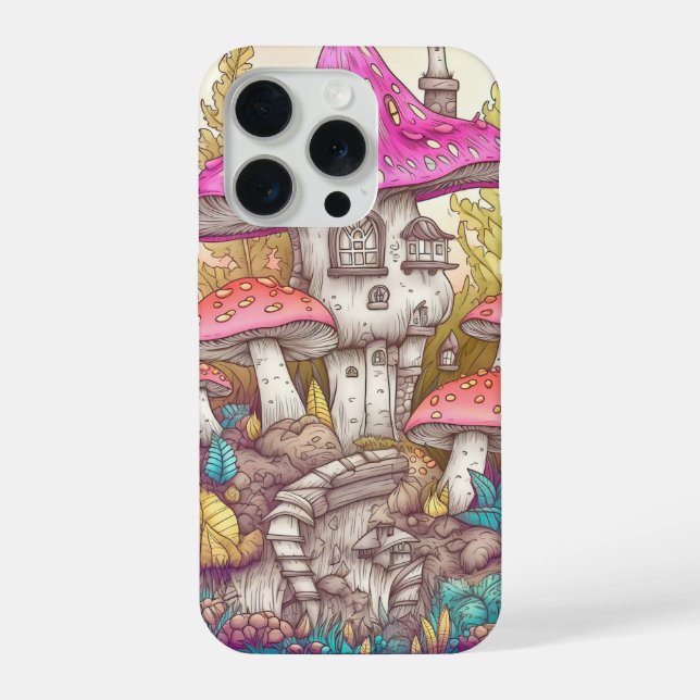 Niedliche Farben Pilzhaus Kunst iPhone 15 Pro Hülle (Rückseite)