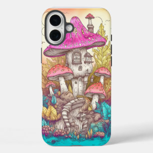 Niedliche Farben Pilzhaus Kunst iPhone 16 Plus Hülle