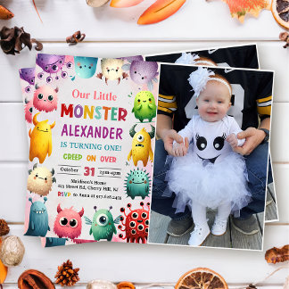 Niedliche Farben unser kleines Monster Geburtstag  Einladung