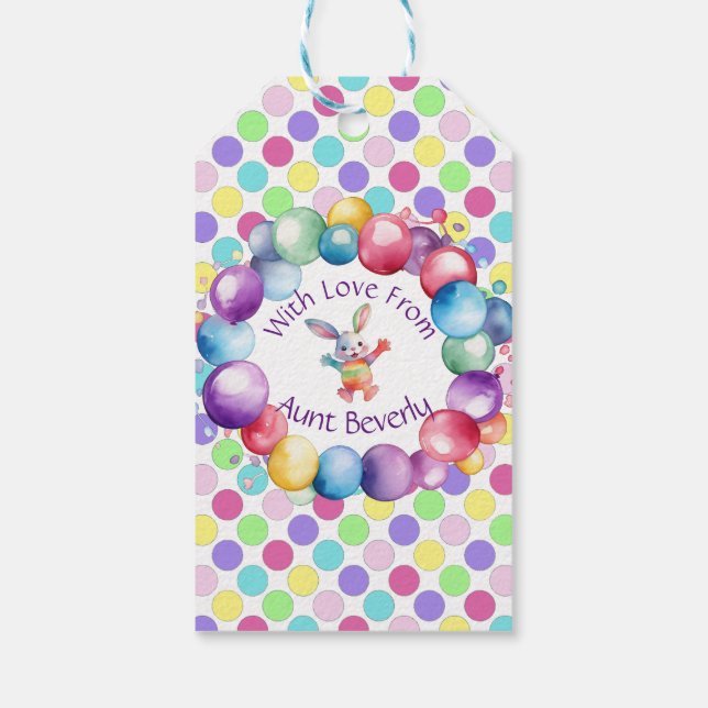 Niedliche Farben Wasserfarbe Bunny und Polka Punkt Geschenkanhänger (Rückseite)