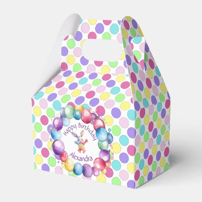 Niedliche Farben Wasserfarbe Bunny und Polka Punkt Geschenkschachtel (Vorderseite)