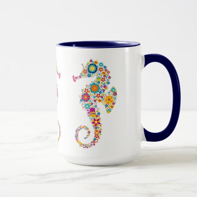 Niedliche Farbenblüte Seepferd Illustration Tasse (Rechts)