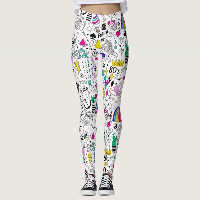 Niedliche Farbenfrohe 80er-Muster Leggings (Vorderseite)