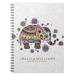 Niedliche farbenfrohe Blume Elephant Illustration Notizblock
