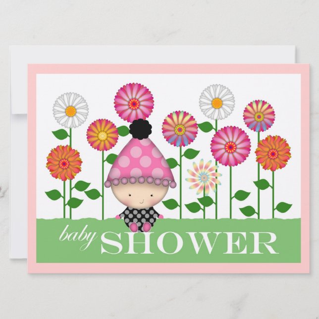 Niedliche farbenfrohe Blume und Babydusche Einladung (Vorderseite)