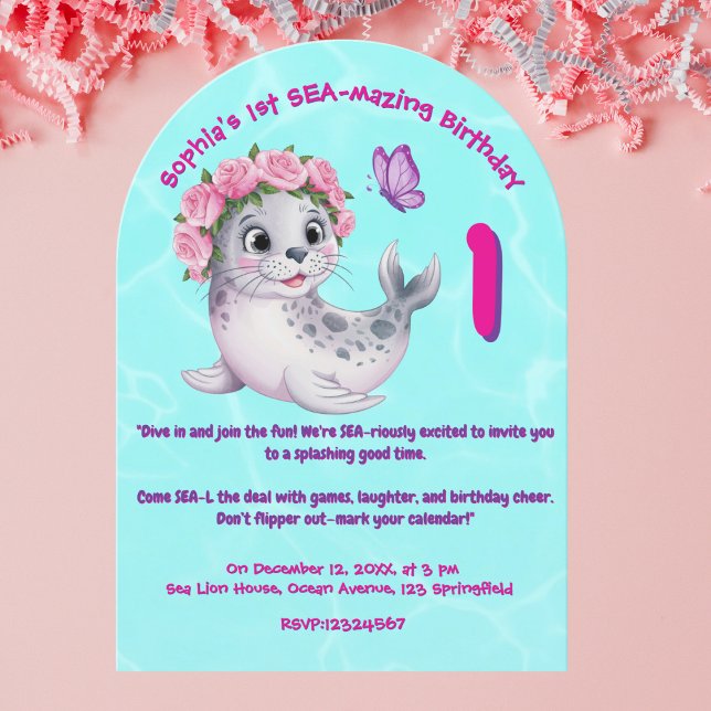 Niedliche Farbenfrohe Blumenmeere Löwe Girl Kinder Einladung (Von Creator hochgeladen)