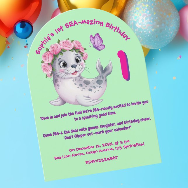 Niedliche Farbenfrohe Blumenmeere Löwe Girl Kinder Einladung (Von Creator hochgeladen)