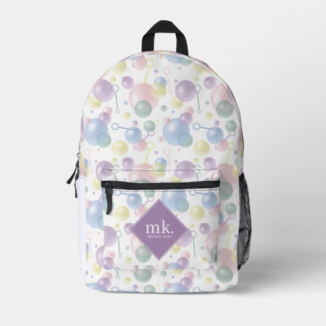 Niedliche, farbenfrohe Bubble-Muster Mit Monogramm Bedruckter Rucksack (Vorderseite)