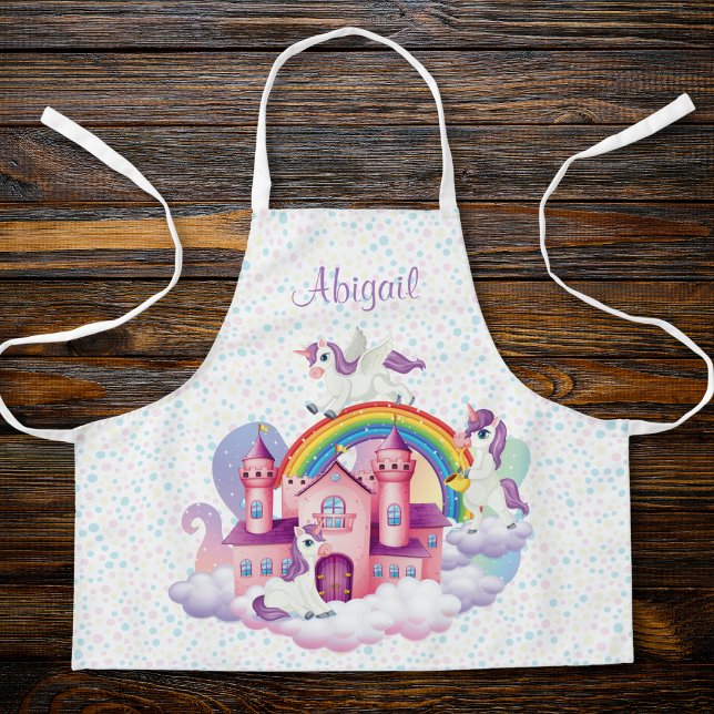 Niedliche, farbenfrohe Burg mit Regenbogenkindern Schürze (Von Creator hochgeladen)