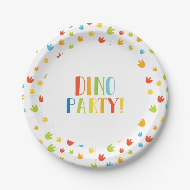 Niedliche farbenfrohe Dinosaurier-Fußspuren Geburt Pappteller (Vorderseite)