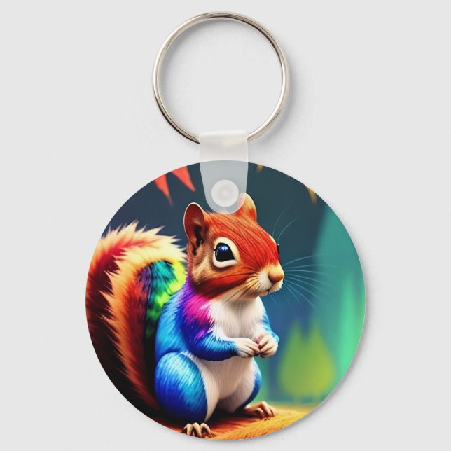 Niedliche Farbenfrohe Eichhörnchen Digitale Kunst Schlüsselanhänger (Vorderseite)