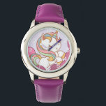Niedliche, farbenfrohe Einhorn- und Regenbogenhaar Armbanduhr<br><div class="desc">Adorable Einhorn mit Regenbogenhaar.</div>
