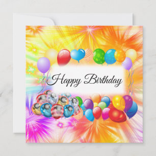 Niedliche, farbenfrohe Feuerwerke, Balloons, Gebur Karte