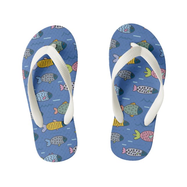 Niedliche farbenfrohe Fischmuster Sommer Blau Kinderbadesandalen (Fußbett)