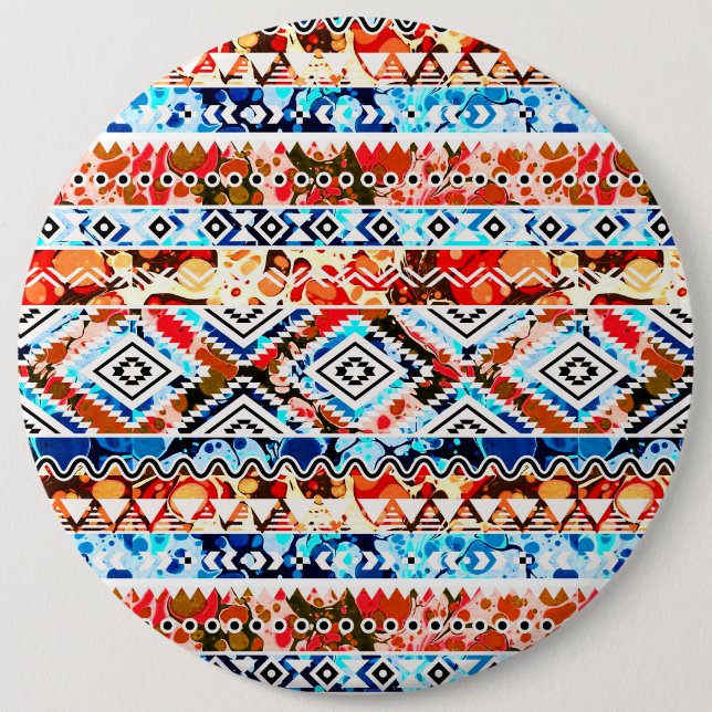 Niedliche farbenfrohe grimmige Aztekenmuster Button (Vorderseite)