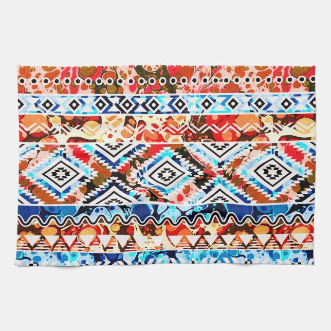 Niedliche farbenfrohe grimmige Aztekenmuster Handtuch (Horizontal)