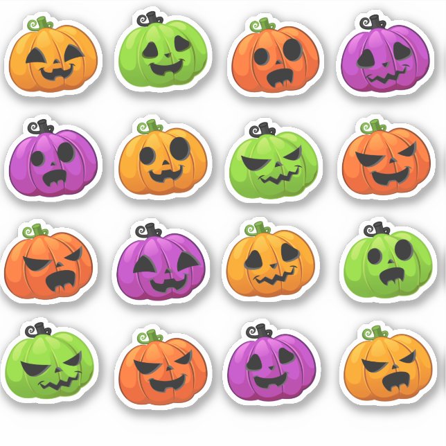 Niedliche, farbenfrohe halloween Kürbis Aufkleber (Vorderseite)