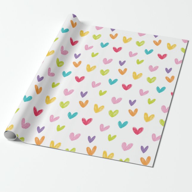 Niedliche, farbenfrohe, handgezogene Valentine Her Geschenkpapier (Ungerollt)