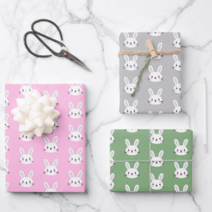 Niedliche Farbenfrohe hellweiße Kaninchenfarbe Geschenkpapier Set
