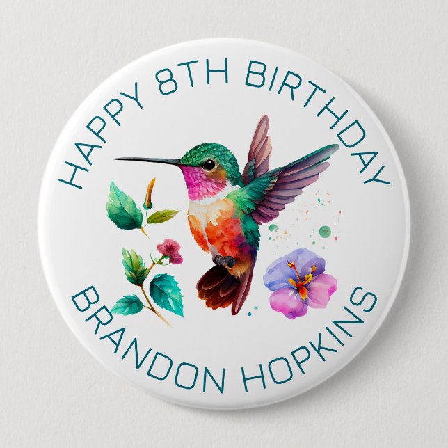 Niedliche Farbenfrohe Hummingvogel und Blume Button (Vorderseite)