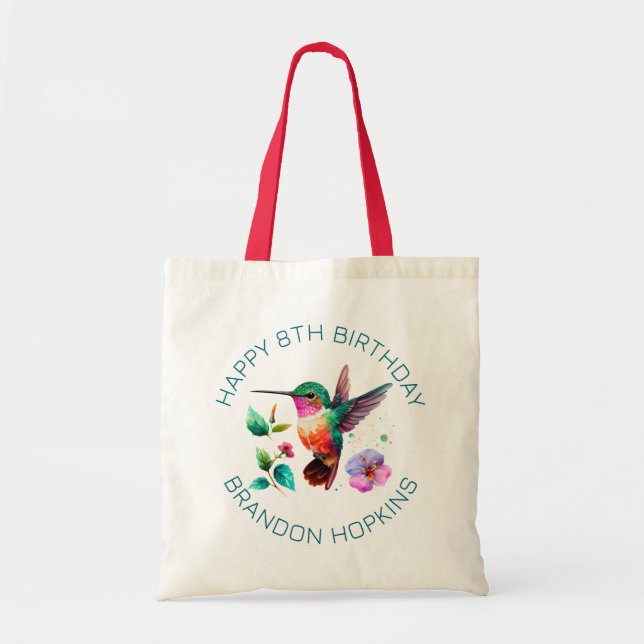 Niedliche Farbenfrohe Hummingvogel und Blume Tragetasche (Vorne)