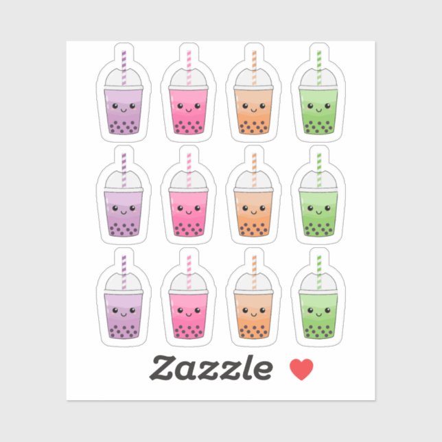 Niedliche Farbenfrohe Kawaii Boba Tea Cups Bujo Pl Aufkleber (Blatt)