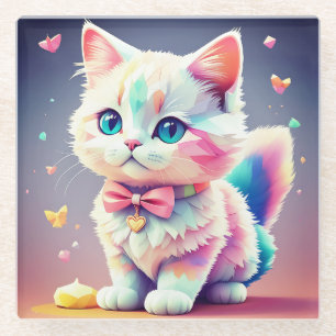 Niedliche farbenfrohe Kitten Glasuntersetzer