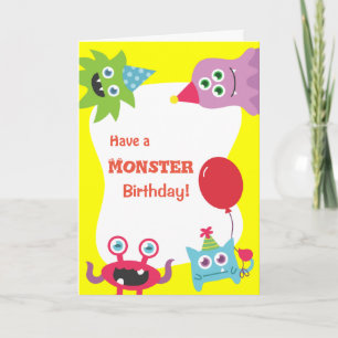 Niedliche Farbenfrohe kleine Monster Happy Birthda Karte