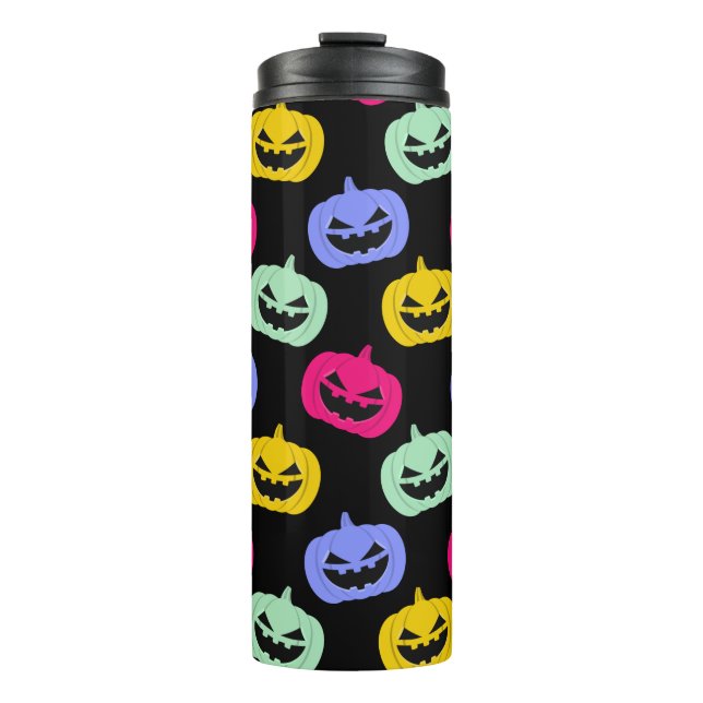 Niedliche, farbenfrohe Kürbis vor Halloween Thermosbecher (Vorderseite)
