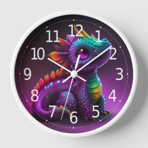 Niedliche, farbenfrohe Lila Drachenechse Artwork Uhr