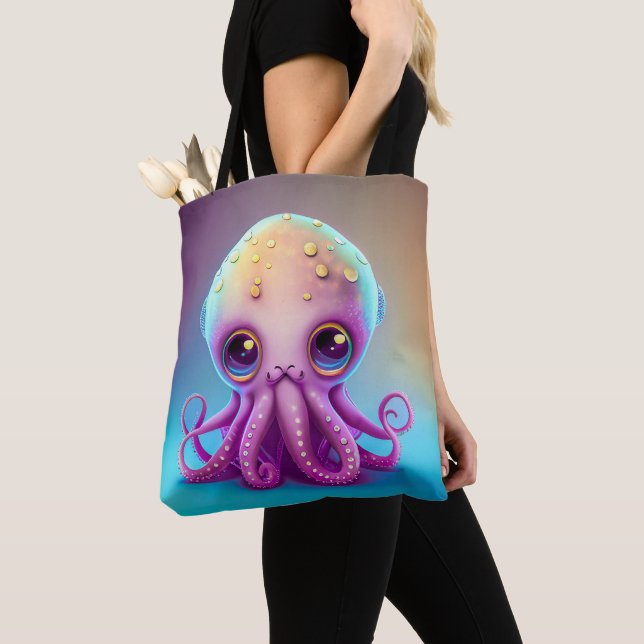 Niedliche Farbenfrohe Lila Octopus Alien Artwork | Tasche (Von Nahem)