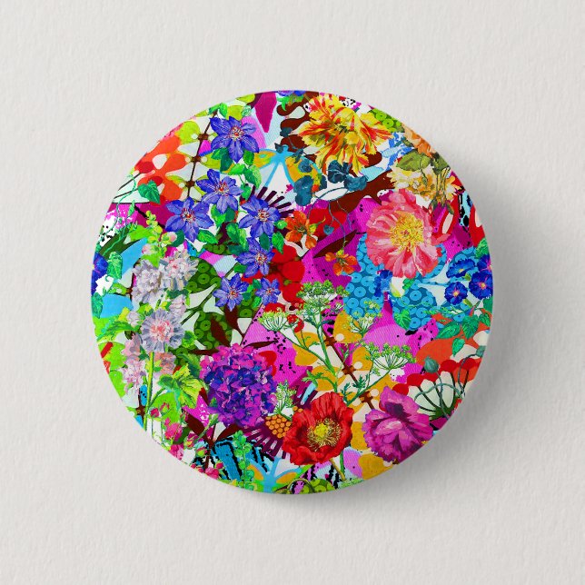 Niedliche farbenfrohe magische Blume All-Over-Prin Button (Vorderseite)